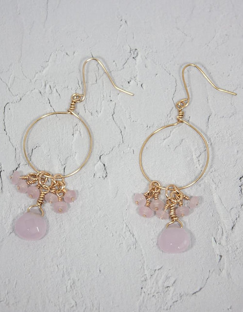 Load image into Gallery viewer, Pink Chalcedony and Jade Cluster Hoop Earrings

