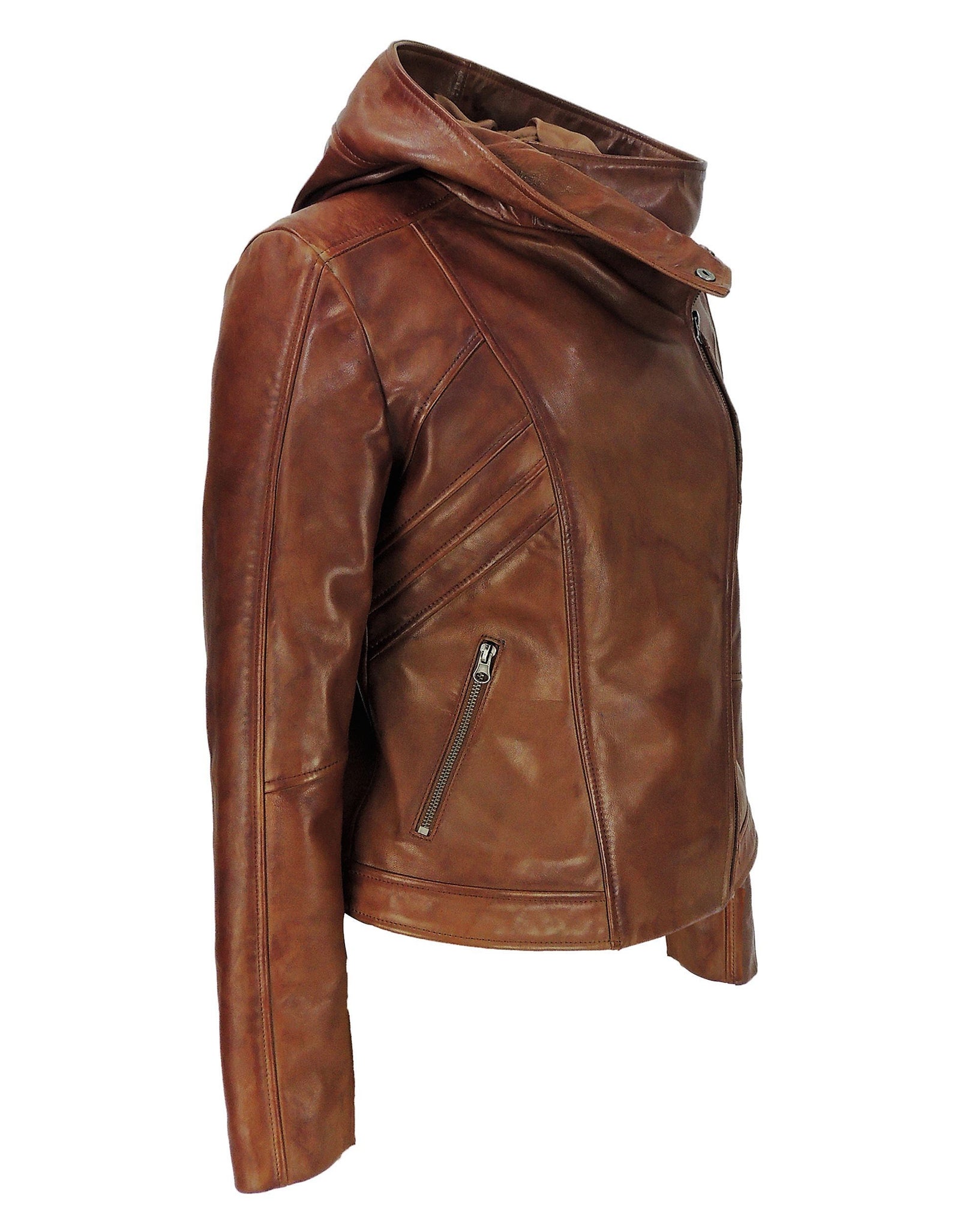 Sasha High Fashion Womens Hooded Leather Jacket