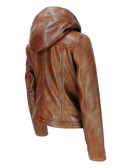 Load image into Gallery viewer, Sasha High Fashion Womens Hooded Leather Jacket
